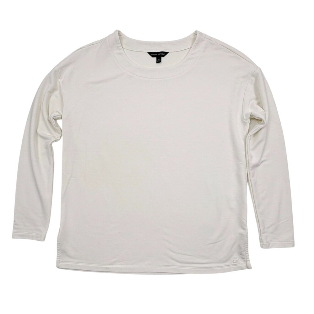 Minimalist Cream Soft Jersey Long Sleeve Knit Top Banana Republic Split Hem M